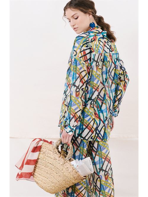 CAMICIA PANTELLERIA IN VOILE DI COTONE E SETA STAMPA CAMARET MULTICOLOR FEEL ME FAB | 05SWC92TP899999
